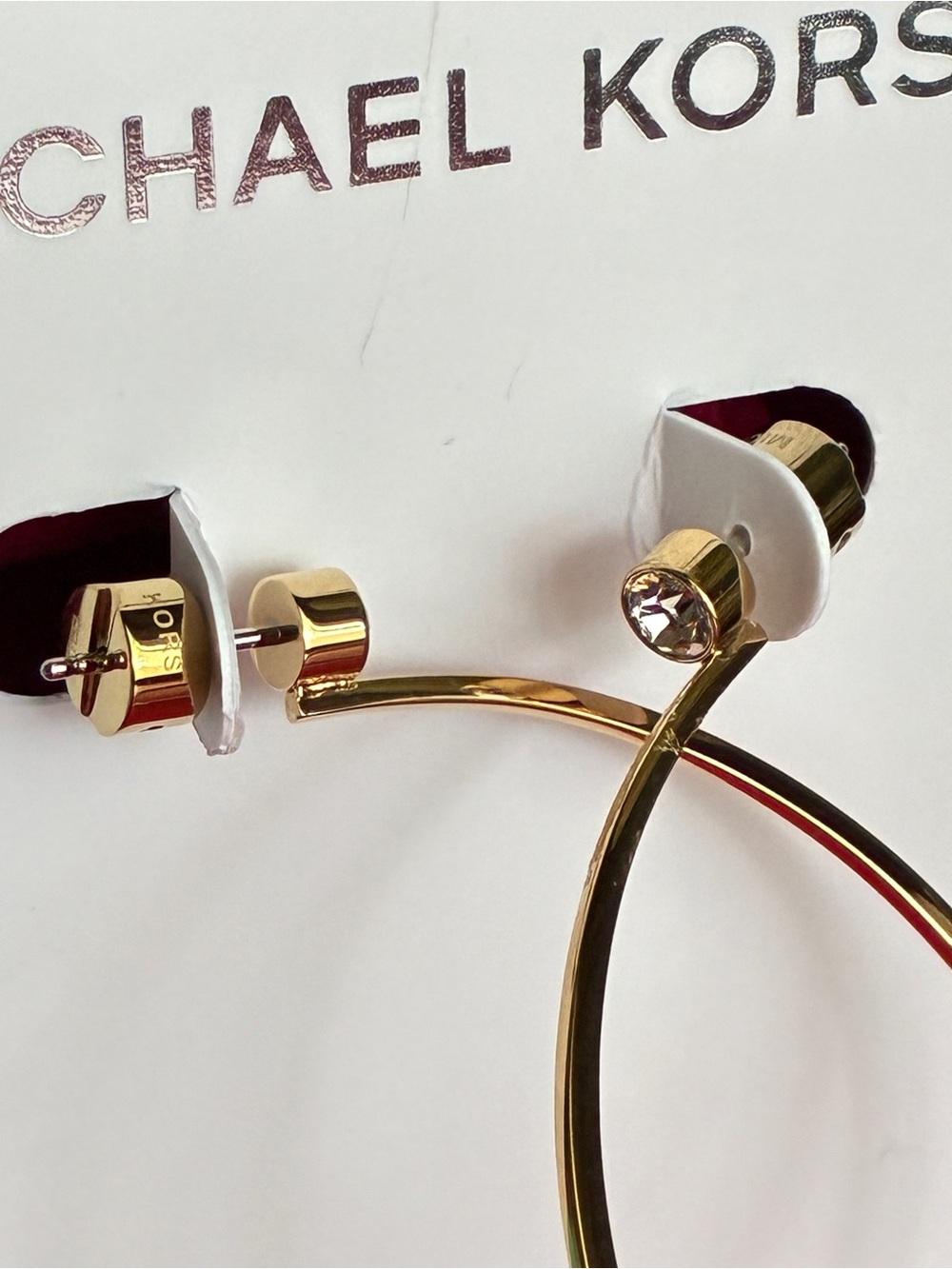 Michael Kors Shiny Gold Hoop Earrings with Crystal Stud - Picture 4 of 8